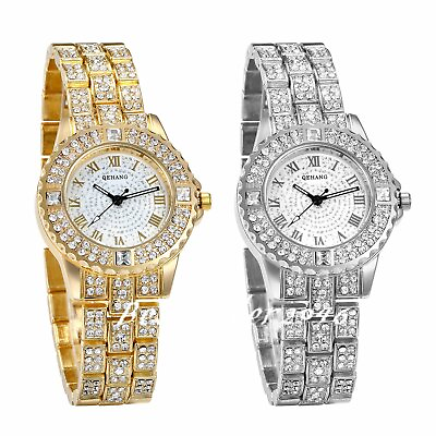 Women Ladies Roman Numerals Luxury Bling Rhinestone Analog Quartz Wrist Watch $11.99
