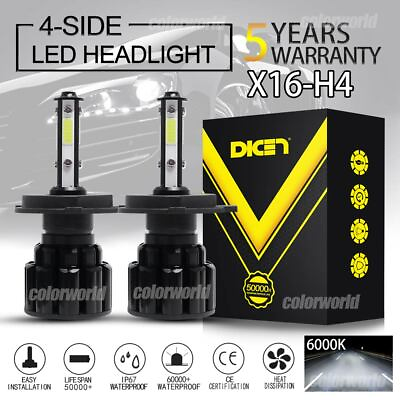 #ad 4SIDE 20000LM H4 9003 LED Headlight Bulbs Kit WHITE Bright High Low Beam Combo $11.99
