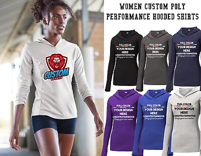 #ad Ink Stitch Design Your Own Custom Printed Women Poly Performance Hoodie Shirts $29.99