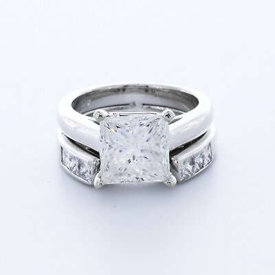 #ad 3.4ctw Lab Diamonds H VS2 Princess 18K White Gold Classic Solitaire Bridal Set $22498.30
