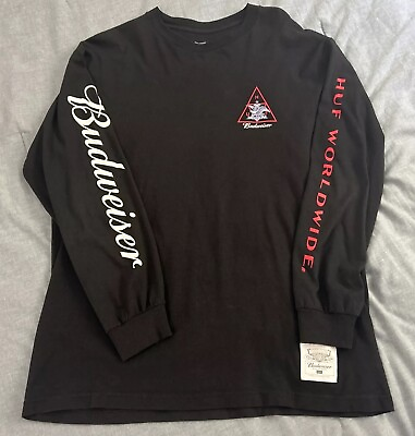 #ad HUF x Budweiser Long Sleeve T Shirt Men#x27;s Large Black $14.99