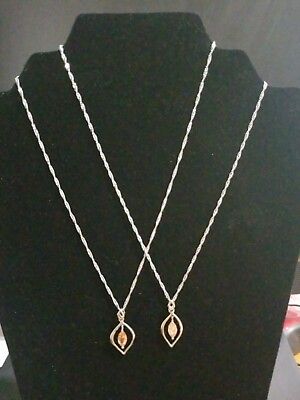 #ad Silver Rhodium Necklace W Orange Stone $5.00