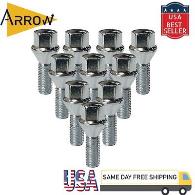 #ad 10x Chrome M12x1.25 Cone Seat Lug Bolt 28mm Shank 17mm Hex Fit Cherokee Compass $21.15