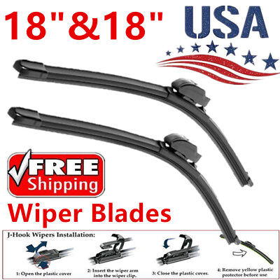 #ad 18quot; amp; 18quot; silicone Windshield Wiper Blades OEM Quality J HOOK $7.48