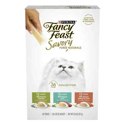 #ad Fancy Feast Savory Puree Pouches Variety Pack 36 Ct 0.35 Oz Each EXP 11 24 $13.99