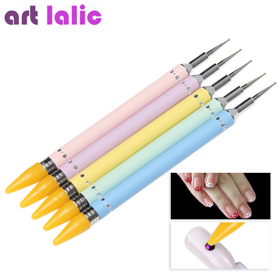 #ad Dual Ended Dotting Pen Rhinestones Picker Wax Pencil Nail Art Tool Candy Color $4.41
