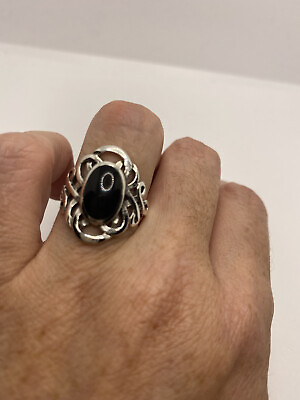 Vintage Celtic Black Onyx inlay Ring 925 Sterling Silver Size 9 $76.00