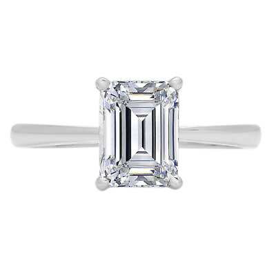 #ad 2.0 ct Emerald Cut Lab Created Diamond Stone Solid 18K White Gold Ring $8214.05