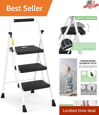 #ad Sturdy Steel 3 Step Folding Ladder with Wide Anti Slip Pedals 500lbs Capacity $63.99