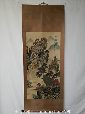 #ad 81.2quot; Old Chinese Painting Scroll Rice Paper Mountain Water Scenery By Wang Cui $199.00