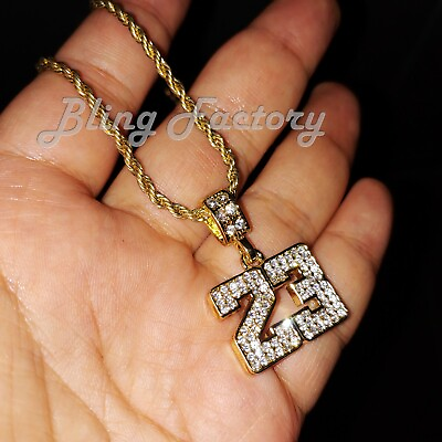 #ad Hip Hop Iced Gold Plated Number 23 Pendant amp; 3mm 24quot; Rope Chain Bling Necklace $11.99