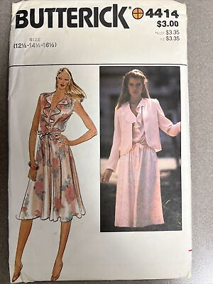 #ad Butterick Pattern 4414 Ruffle Neck Sleeveless Midi Full Dress amp; Jacket UNCUT $9.51