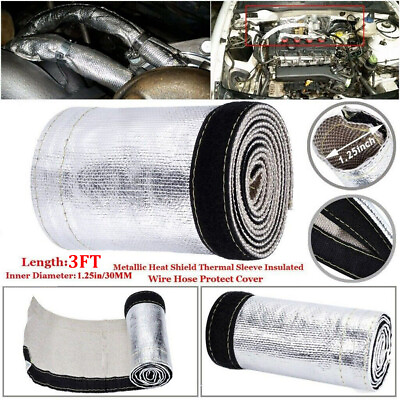 #ad 3Ft Insulation Sleeve Metallic Heat Shield Sleeve Wire Hose Protect Cover Heat $18.99