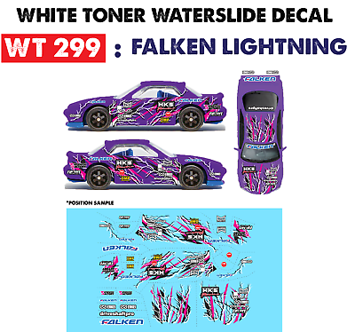 #ad WT299 White Toner Waterslide Decals FALKEN LIGHTNING For Custom 1:64 Diecast $3.99