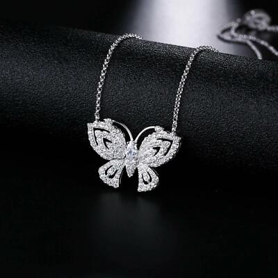 #ad 18K White Gold Plated Adjustable Crystal Butterfly Necklace Made With Swarovski $9.99