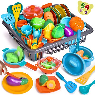 #ad FUN LITTLE TOYS 62 PCs Kitchen Pretend Play Accessory Toy Set Toy Food Play Foo $39.74