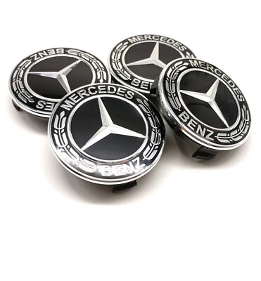 #ad 4PCS For Mercedes Benz Wheel Center Caps Emblem Black 75mm Rim Hub Cover Logo $13.98