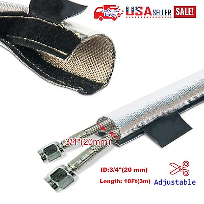 #ad 3 4quot; 10#x27; Metallic Heat Shield Sleeve Insulated Wire Hose Cover Wrap Loom Tube US $20.90