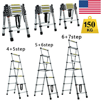 #ad A frame Folding Step Telescopic Ladder 45 56 67 Steps Multi Purpose Aluminium $128.63