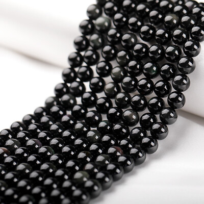 #ad 100 Strand 15quot; Wholesale Natural Black Onyx Stone Round Spacer Loose Beads 8mm $313.49