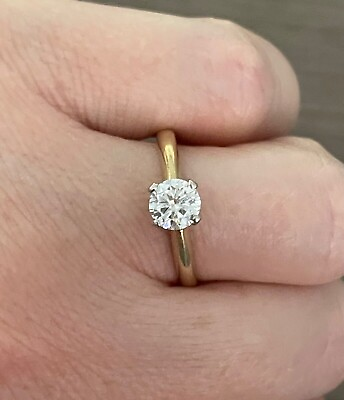 #ad Round Cut 1Ct VS2 G Lab Grown Diamond Women#x27;s Solitaire Ring 14K Yellow Gold $799.31