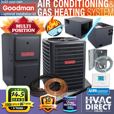 #ad 3 Ton Central Air Conditioner amp; 100K 96% Goodman Gas Furnace System 14.5 SEER2 $4487.80