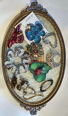 #ad Vintage Rhinestone Brooch Lot Gold Silve Tone Floral Hat Some Signed $19.99