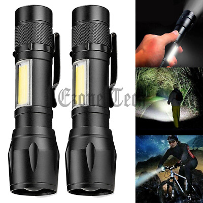 #ad 2 Pack Tactical LED Flashlight USB Rechargeable 3Modes Light Zoomable Lamp Torch $10.79