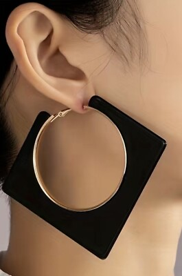 #ad Black Rhombus Shape Hollow Round Dangle Earrings Black Statement Earrings $18.50