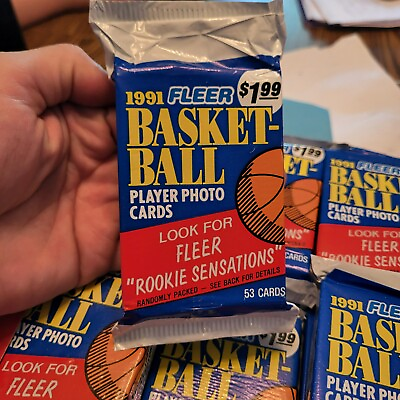 #ad 1 Pack 1991 92 Fleer Basketball Series 1 Jumbo Pack 53 Cards Factory Sealed $4.75