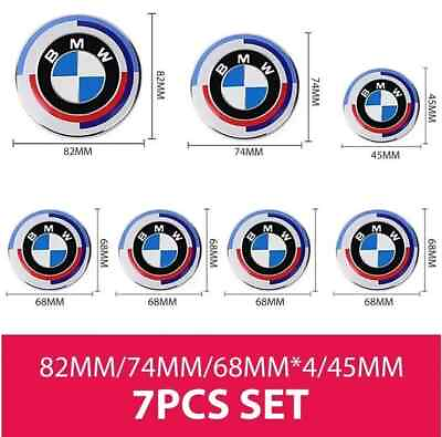 #ad 7PCS 50th Anniversary for BMW Steering Wheel Hood Truck Emblem Centre Badges $17.99