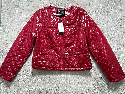 #ad Love Moi Jacket Women#x27;s L Red Full Zip Up Quilted Cropped Round Neck Polyester $10.58