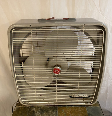 #ad Vintage General Electric Art deco GE Floor Box Fan Auto Thermostat In Out WORKS $499.95