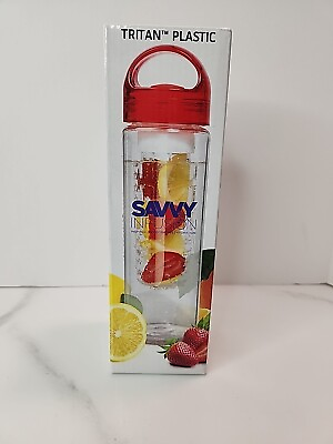 #ad NIB Savvy Infusion Water Bottles 24 OZ Fruit Infuser Bottle Red Top $12.75