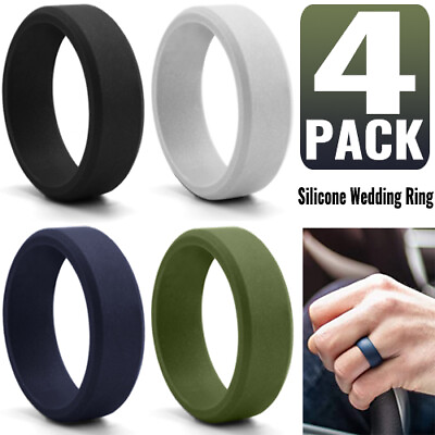 #ad 4 Pack Silicone Wedding Engagement Ring for Men Women Rubber Band Gym Sports US $4.89