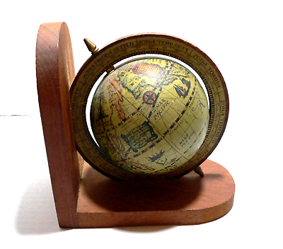 #ad Vintage Wooden Rotating World Globe Single Book End. $9.59