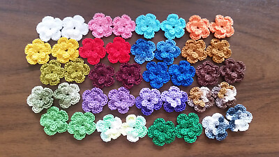 #ad 40 Hand Crochet Colorful Double Layered Cotton Flowers Applique Embellishment $10.00