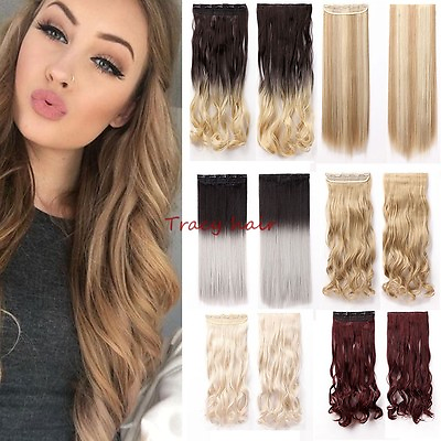 #ad 100% NaturalClip In Hair Extension4 3Full HeadOmbre Black Blonde BrownRemy $16.12