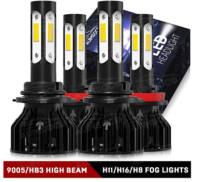 #ad 9005 H11 High Low Beam Bright White LED Headlight Bulbs Conversion Kit K9 $34.99