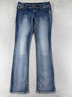 #ad Maurices Pants Womens 5 Long Blue Denim Cotton Blend Stretch Low Rise Western $13.74