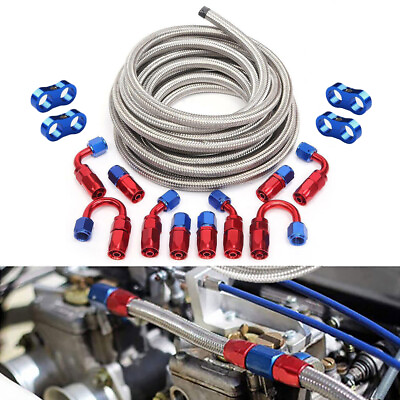 #ad #ad 20FT AN6 6AN AN 6 3 8 Fitting Stainless Steel Braided Oil Fuel Hose Line Kit $53.99