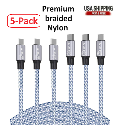 #ad 5 Pack Braided USB C to Type C Fast Charging Data SYNC Charger Cable 3 6 10FT $11.99