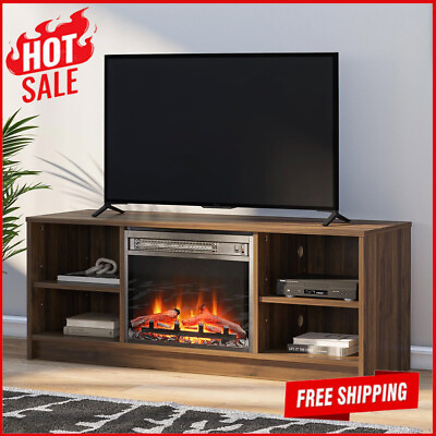 #ad Fireplace Large TV Stand Entertainment Units W 2 Adjustable Shelf Walnut New $148.50