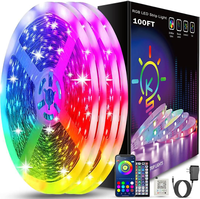 #ad 100Ft Led Strip Lights Bluetooth Smart App Control Music Sync Color Changing RGB $14.95