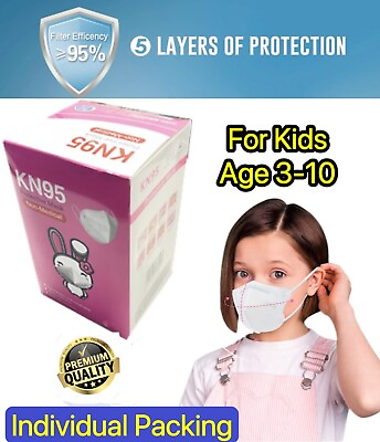 #ad 100 20 Pcs White KN95 Protective 5 Layer Kids Face Mask BFE 95% Disposable Masks $29.99