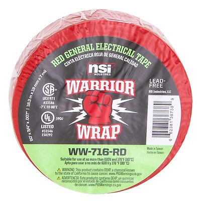 #ad NEW WarriorWrap General 3 4 in. x 60 ft. 7 mil Vinyl Electrical Tape Red $2.39