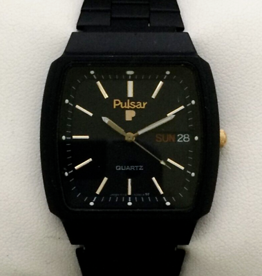 #ad Vintage Pulsar Watch Women 34mm Black Dial Day Date Y113 5119 New Battery $44.99