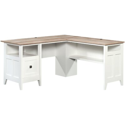 #ad Sauder August Hill Engineered Wood L Shaped Computer Desk in Glacier White $237.65