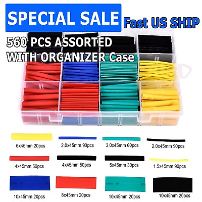 #ad 560Pcs HEAT SHRINK Tubing Insulation Shrinkable Tube 2:1 Wire Cable Sleeve W BOX $4.79