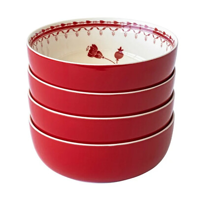 #ad Red Set of 4 Stoneware Dinner Bowls $18.56